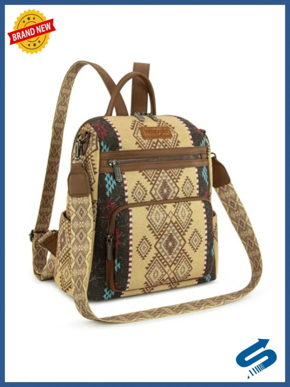 Wrangler Convertible Backpack Purse Women Canvas Aztec Embroidery Travel Bag